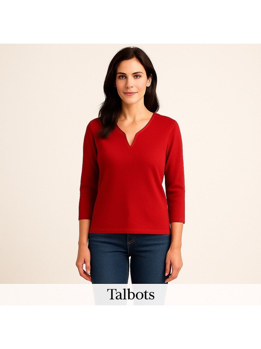 Talbot Silk Top Knit Sweater V Neckmedium Red 3/4 Sleeves Ladies Soft Streetwear